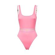 Logoed Badpak met Elastische Tailleband Versace , Pink , Dames