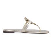 Metallic Leren Platte Slippers Tory Burch , Yellow , Dames