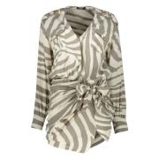 Zebra Motief Bedrukte Jurk met Zakken Balmain , Beige , Dames