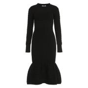 Uitlopende Geribbelde Gebreide Midi Jurk Alexander McQueen , Black , D...