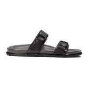 Zwarte Leren Urban Slides Kazar , Black , Heren