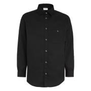 Twill Overhemd met Afgeronde Zoom Drole de Monsieur , Black , Heren