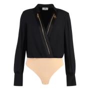 Georgette Bodysuit Shirt met Rits Voorkant Elisabetta Franchi , Black ...