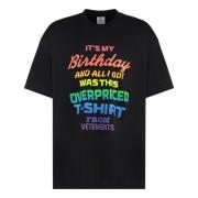 Katoenen T-shirt met Contrasterende Print Vetements , Black , Heren