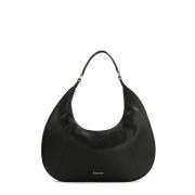 Zwarte Leren Hobo Tas Arm Dragen Kazar , Black , Dames