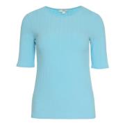 Geribbelde Katoenen Gebreide T-shirt Vince , Blue , Dames