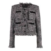 Frayed Edges Sequin Bouclè Knit Jacket Self Portrait , Gray , Dames