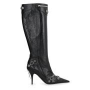 Studded Leren Puntige Laarzen Balenciaga , Black , Dames