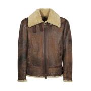 Shearling Kraag Leren Jas Lamsvacht Dsquared2 , Brown , Heren