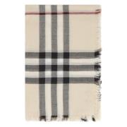 Frayed Hem Wool Motif Scarf Burberry , Beige , Dames