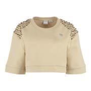 Katoenen Crewneck Sweatshirt met Rhinestones Pinko , Beige , Dames