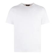 Katoenen Crew-Neck T-Shirt met Logo Patch K-Way , White , Heren