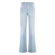 Flared jeans met leren logolabel Victoria Beckham , Blue , Dames