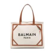 Leren Tote Bag met Logo Balmain , Brown , Dames