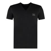 Geribbelde V-Hals Katoenen T-Shirt Dolce & Gabbana , Black , Heren