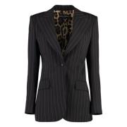 Pinstripe Blazer met Luipaardprint Voering Dolce & Gabbana , Brown , D...