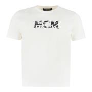 Cotton Logo T-shirt MCM , White , Heren