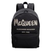 Graffiti Logo Detail Rugzak Alexander McQueen , Black , Heren