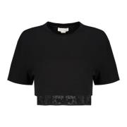 Katoenen korte top met kant Alexander McQueen , Black , Dames