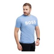 Heren T-shirt Blauw Katoen Ronde Hals Hugo Boss , Blue , Heren