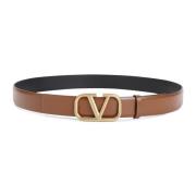 Zwart Leren Gesp Riem Valentino Garavani , Brown , Heren