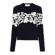 Navy Blauw Bloemen Gebreide Trui Msgm , Blue , Dames