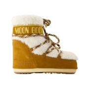 Shearling Leren Laarzen - Bruin/Wit Moon Boot , Brown , Dames