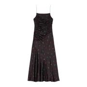 Bloemen Geborduurde Gerimpelde Jurk Ganni , Black , Dames