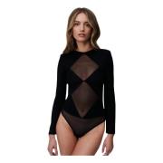 Geometrisch Patroon Bodysuit Undress Code , Black , Dames