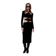 Fluwelen Midi Jurk met Uitsparingen Undress Code , Black , Dames