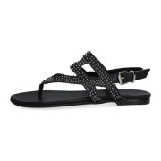 Zwarte Leren Sandalen met Studs Notre-v , Black , Dames