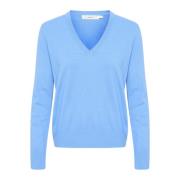 Blauwe V-hals Gebreide Trui InWear , Blue , Dames