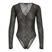 Zwarte bodystocking met V-hals Gestuz , Black , Dames