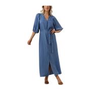 Blauwe Satijnen Maxi Jurk Freebird , Blue , Dames