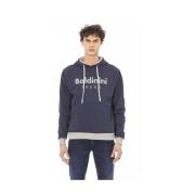 Blauwe katoenen fleece hoodie met logo Baldinini , Blue , Heren