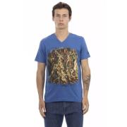 Elegant Tee met V-hals en Frontprint Trussardi , Blue , Heren