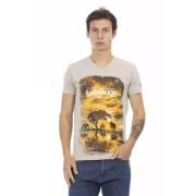 Elegant V-hals T-shirt met Frontprint Trussardi , Beige , Heren