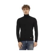 Elegant Monogram Accent Turtleneck Sweater Baldinini , Black , Heren