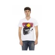 Action V-Neck T-Shirt Front Print Trussardi , White , Heren