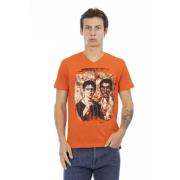 Oranje V-hals Grafisch T-shirt Trussardi , Orange , Heren