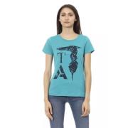 Elegant blauw Tee met Frontprint Trussardi , Blue , Dames