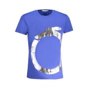 Blauw Katoenen Bedrukt Logo T-Shirt Trussardi , Blue , Dames