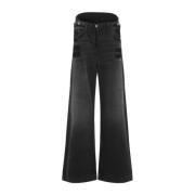 Zwarte Katoenen Wijde Pijp Jeans The Attico , Black , Dames