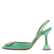 Pre-owned Satin heels Amina Muaddi Pre-owned , Green , Dames