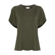 Groene Crew Neck T-shirt met Metalen Eyelet Details Liu Jo , Green , D...