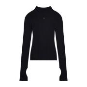 Zwarte Ribgebreide Hoge Hals Trui Courrèges , Black , Dames