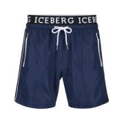 Logo Boxer Zwembroek Mid-Dij Lengte Iceberg , Blue , Heren