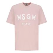 Roze Katoenen T-shirt met Contrasterende Print Msgm , Pink , Heren