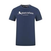 Elegant Logo Katoenen T-shirt met Detail Aquascutum , Blue , Heren