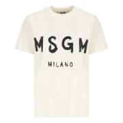 Ivoor Katoenen T-shirt met Logo Msgm , Beige , Dames